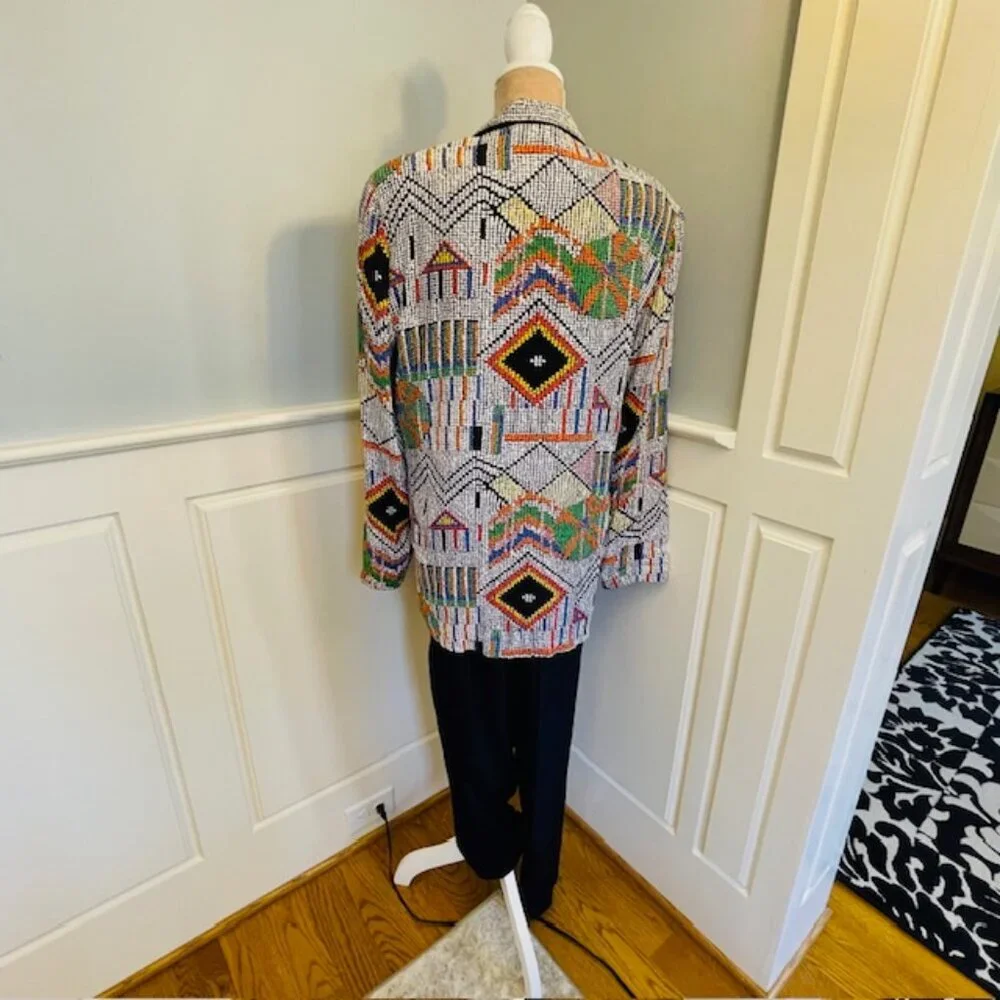 Vintage Platinum By Dorothy Schoelen Abstract Beaded Pant/Jacket Boho Art Medium - Picture 9 of 15